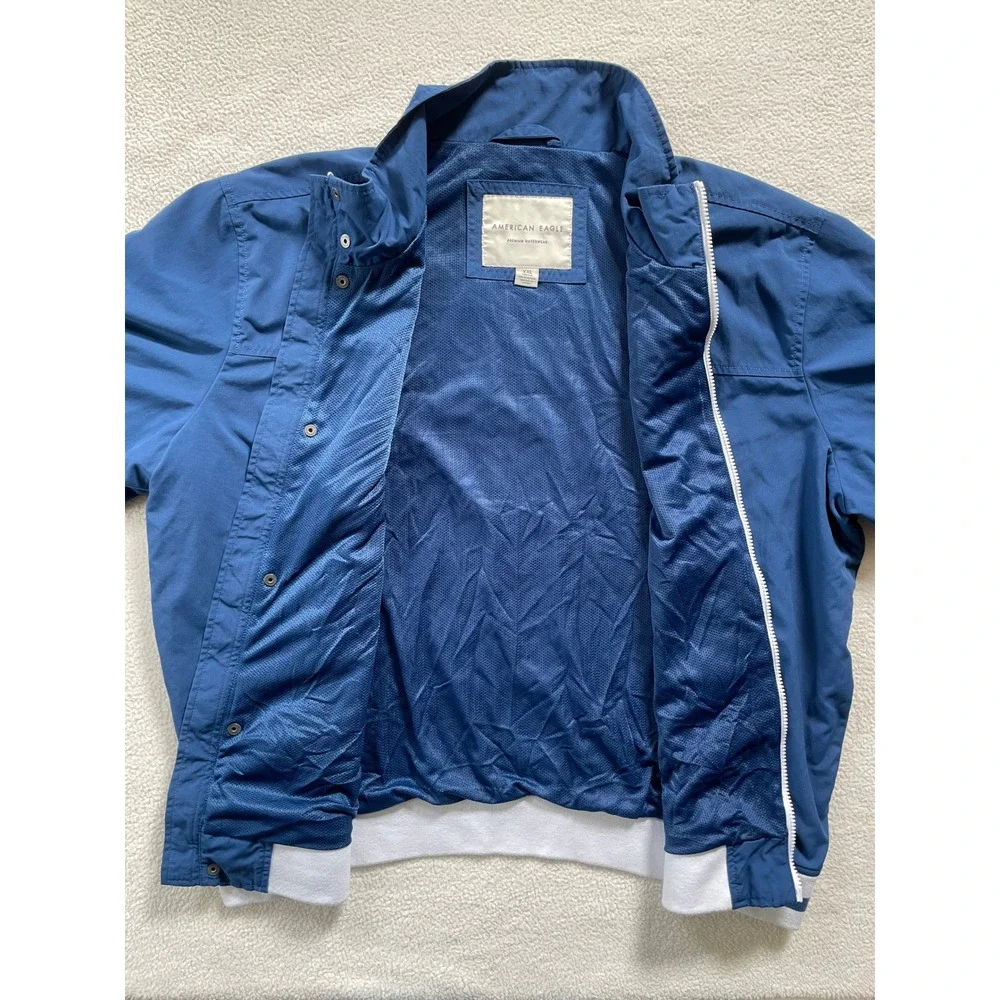 AE American Eagle‎ Mens XXL Bomber Jacket Blue Striped Cuffs Trim Lined Premium